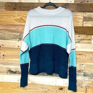 SO size XXL mock neck stripe waffle knit sweater